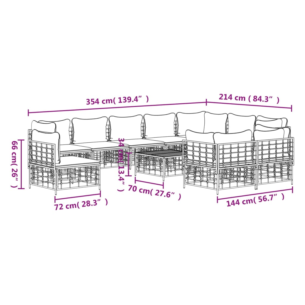 Σαλόνι Κήπου Σετ 11Τεμαχίων Ανθρακί Συνθετικό Ρατάν & Μαξιλάρια 9