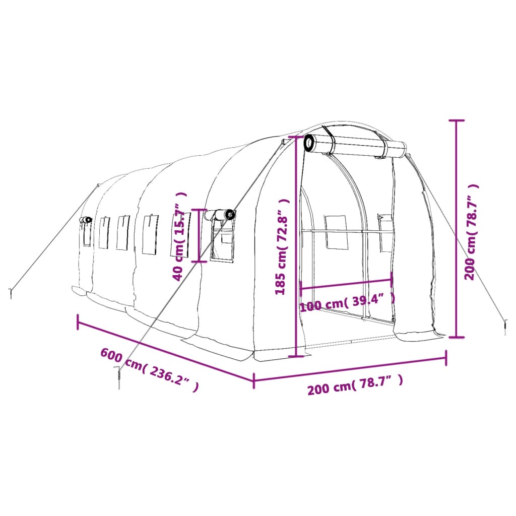 Θερμοκήπιο με Ατσάλινο Πλαίσιο Λευκό 12 μ² 6 x 2 x 2 μ. 12