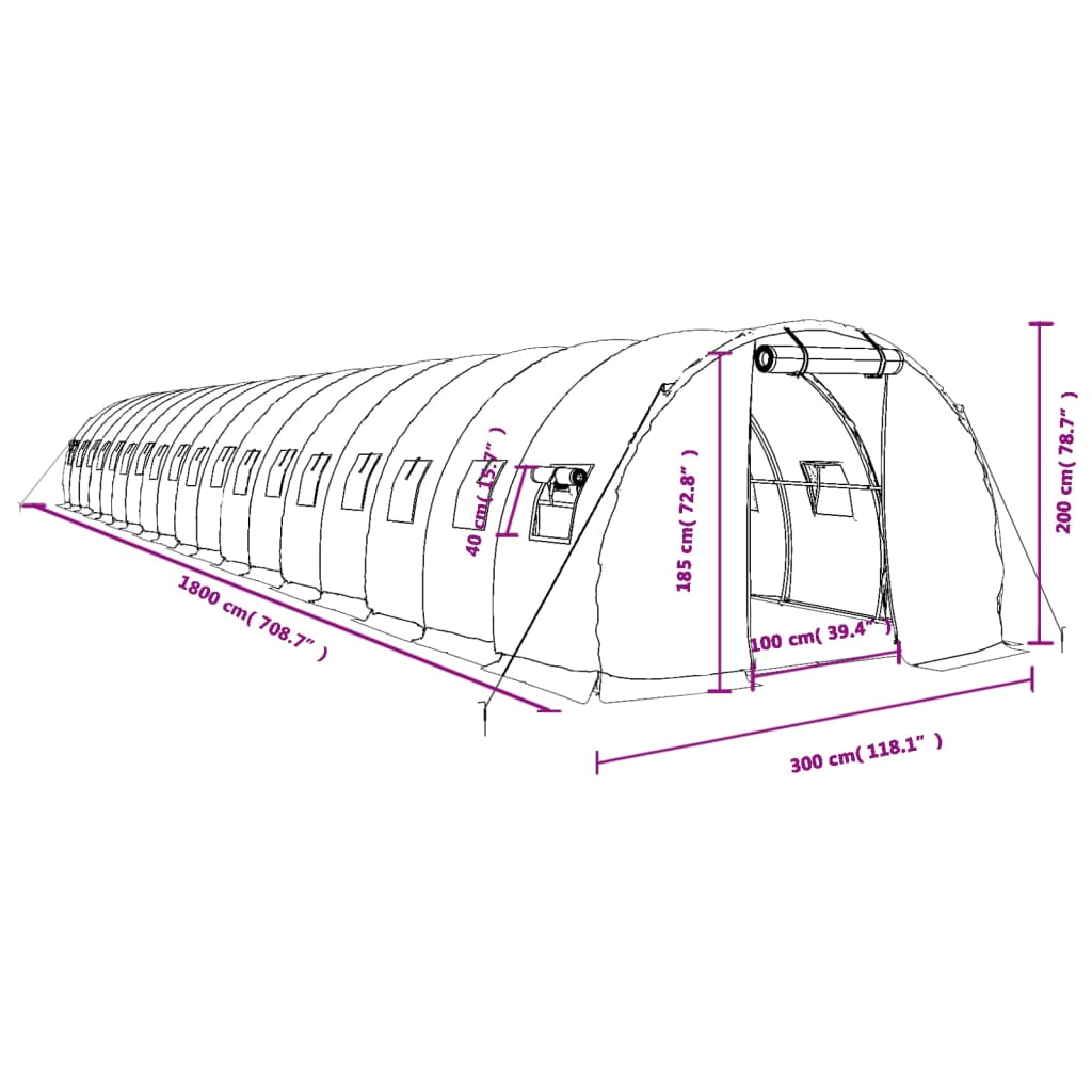 Θερμοκήπιο Λευκό 54 μ² 18 x 3 x 2 μ. με Ατσάλινο Πλαίσιο 12