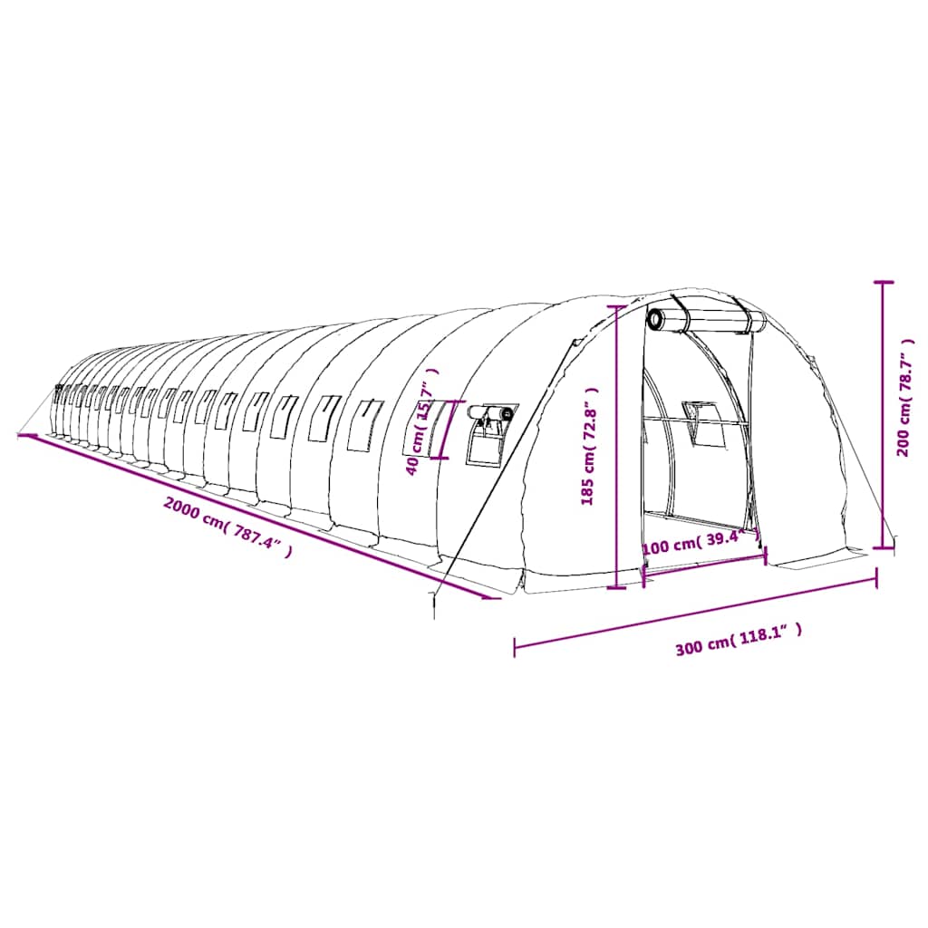 Θερμοκήπιο Λευκό 60 μ² 20 x 3 x 2 μ. με Ατσάλινο Πλαίσιο 12