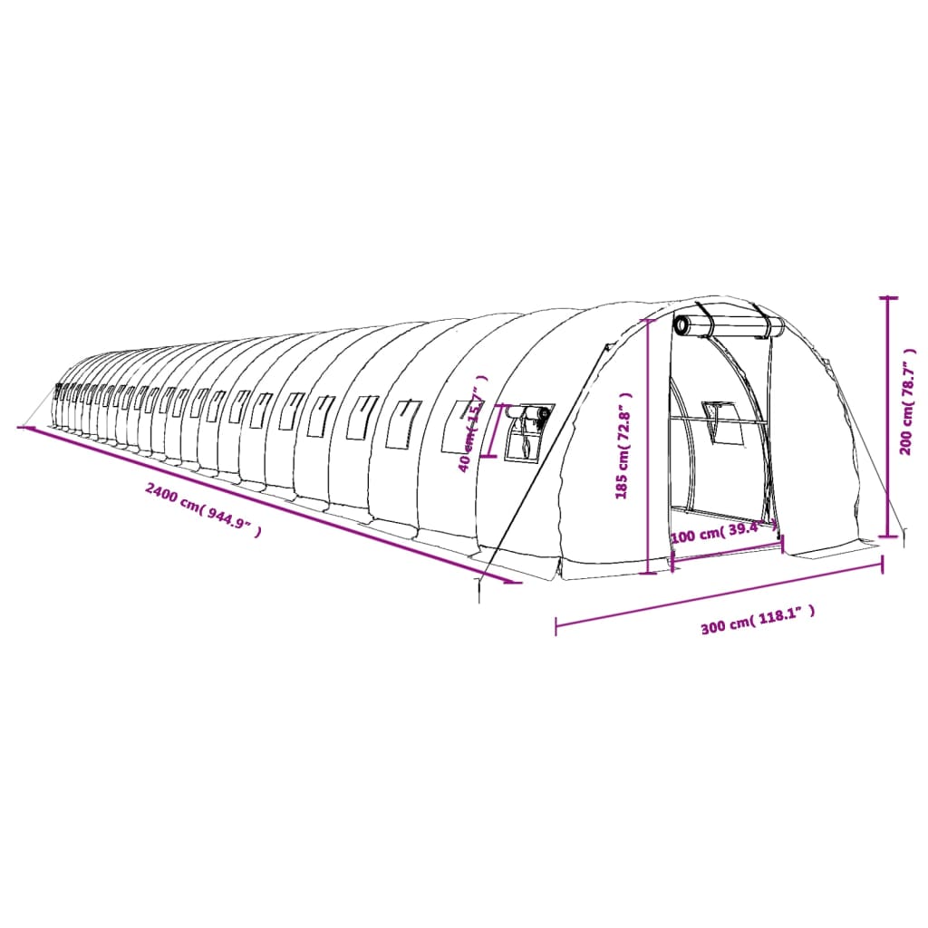 Θερμοκήπιο Λευκό 72 μ² 24 x 3 x 2 μ. με Ατσάλινο Πλαίσιο 12