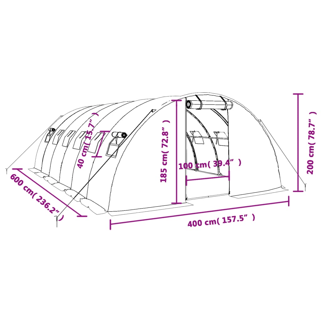 Θερμοκήπιο Λευκό 24 μ² 6 x 4 x 2 μ. με Ατσάλινο Πλαίσιο 12