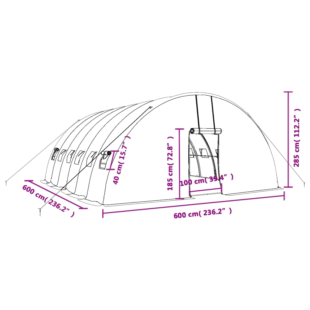 Θερμοκήπιο με Ατσάλινο Πλαίσιο Πράσινο 36 μ² 6 x 6 x 2,85 μ. 12