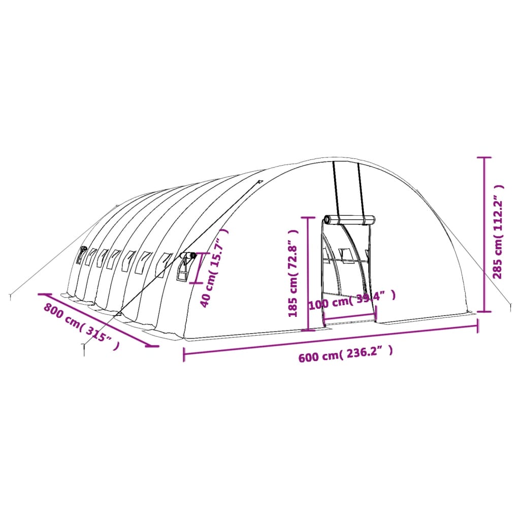 Θερμοκήπιο με Ατσάλινο Πλαίσιο Λευκό 48 μ² 8 x 6 x 2,85 μ. 12