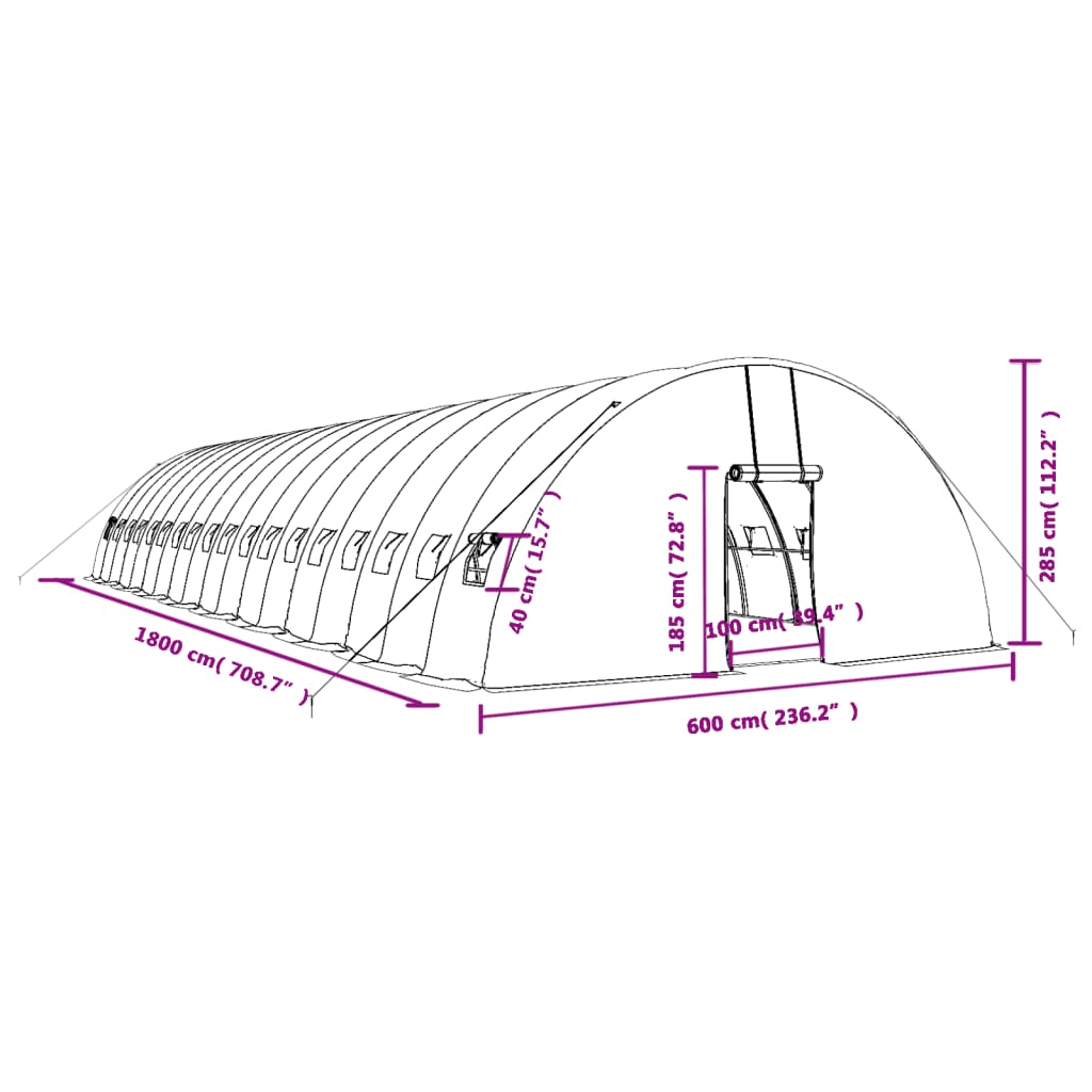 Θερμοκήπιο με Ατσάλινο Πλαίσιο Λευκό 108 μ² 18 x 6 x 2,85 μ. 12
