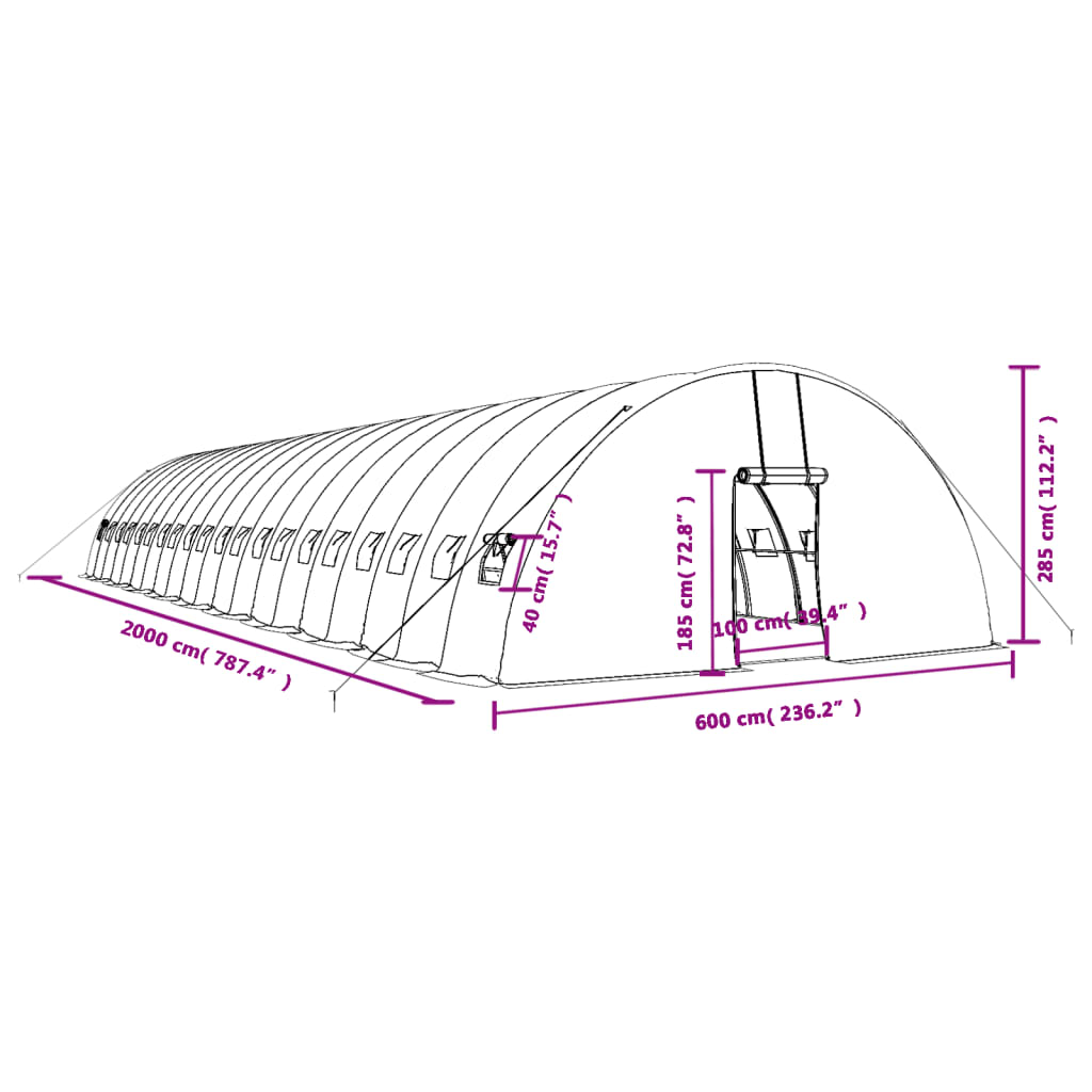 Θερμοκήπιο με Ατσάλινο Πλαίσιο Λευκό 120 μ² 20 x 6 x 2,85 μ. 12