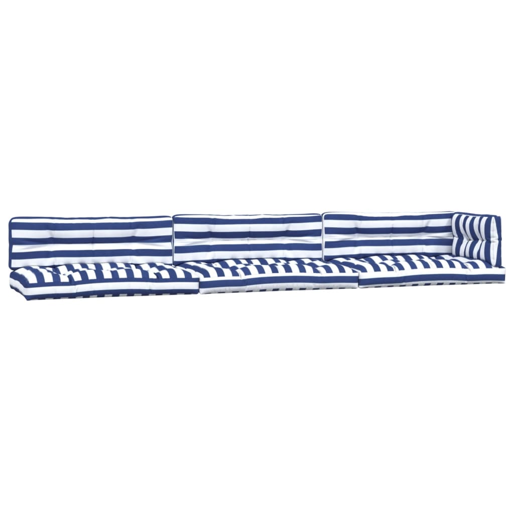 Μαξιλάρια Παλέτας 7 τεμ. Μπλε & Λευκά Ριγέ Υφασμάτινα 2