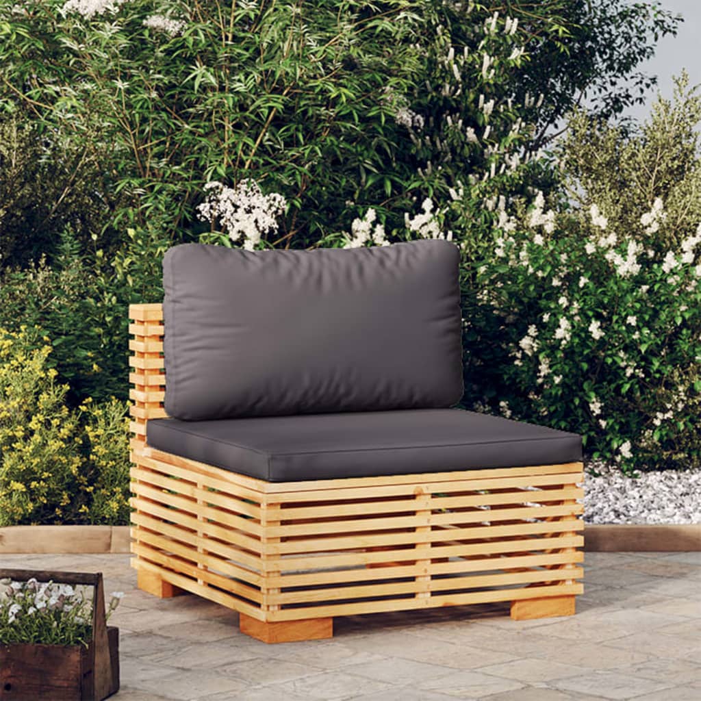 Καναπές Κήπου Μεσαίος από Μασίφ Ξύλο Teak με Σκ. Γκρι Μαξιλάρια 1