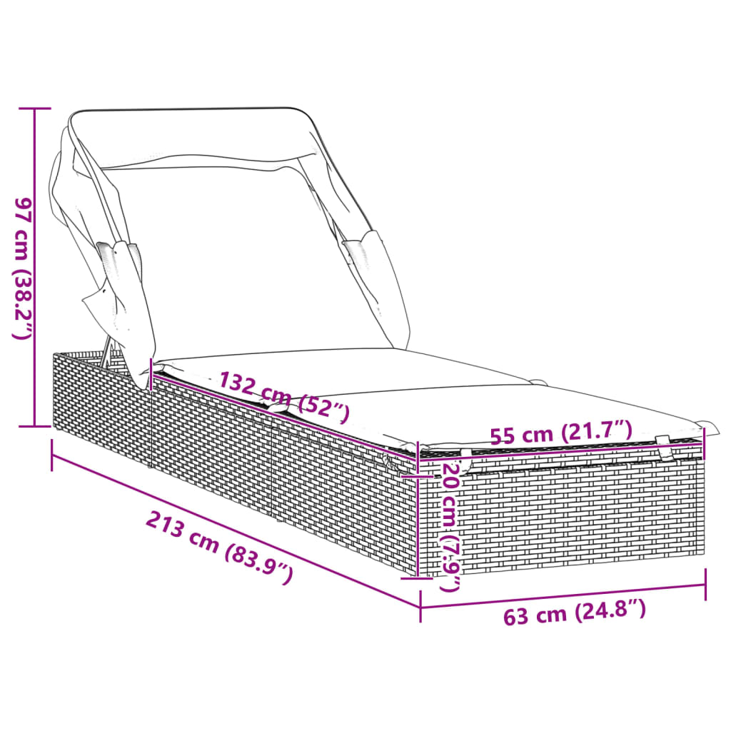 Ξαπλώστρα Πτυσσόμενη Οροφή Μαύρη 213 x 63 x 97 εκ. Συνθ. Ρατάν 11