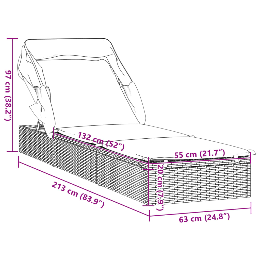 Ξαπλώστρα Πτυσσόμενη Οροφή Μαύρη 213 x 63 x 97 εκ. Συνθ. Ρατάν 11