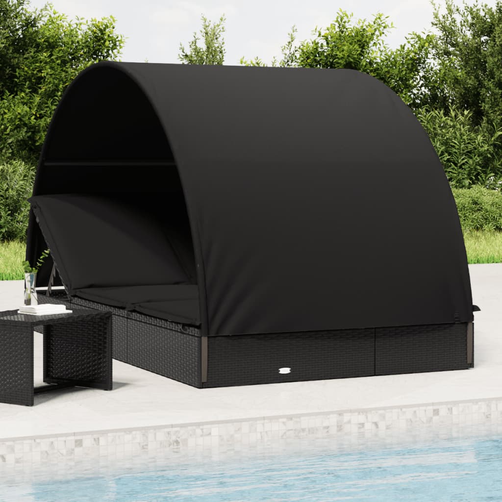 Ξαπλώστρα 2 Ατόμων Στρογγ Οροφή Μαύρη 211x112x140εκ Συνθ. Ρατάν 1