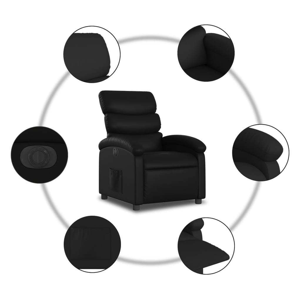 Πολυθρόνα Ανακλινόμενη Ηλεκτρική Μαύρη από Συνθετικό Δέρμα 8