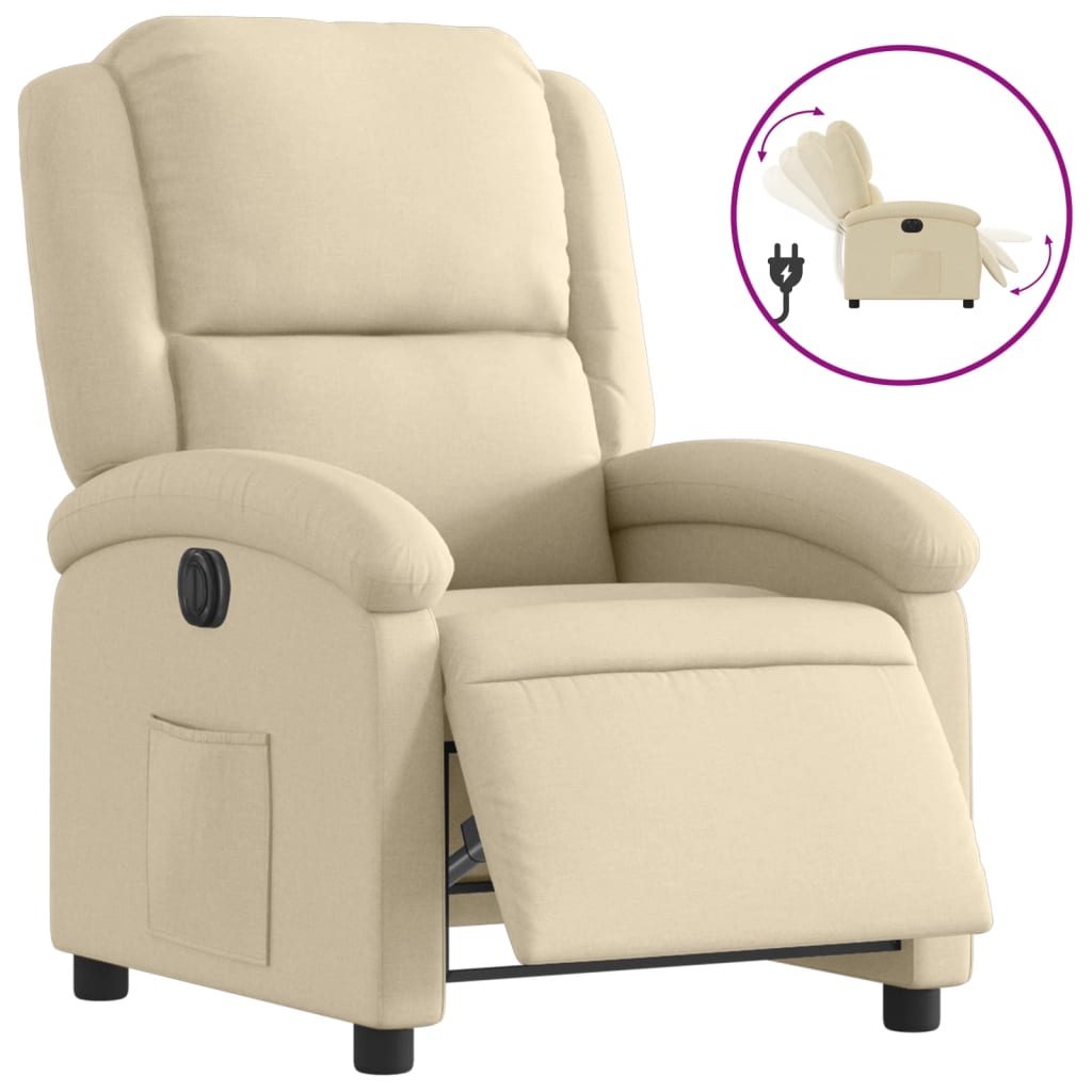 Πολυθρόνα Ανακλινόμενη Ηλεκτρική Κρεμ Υφασμάτινη 2