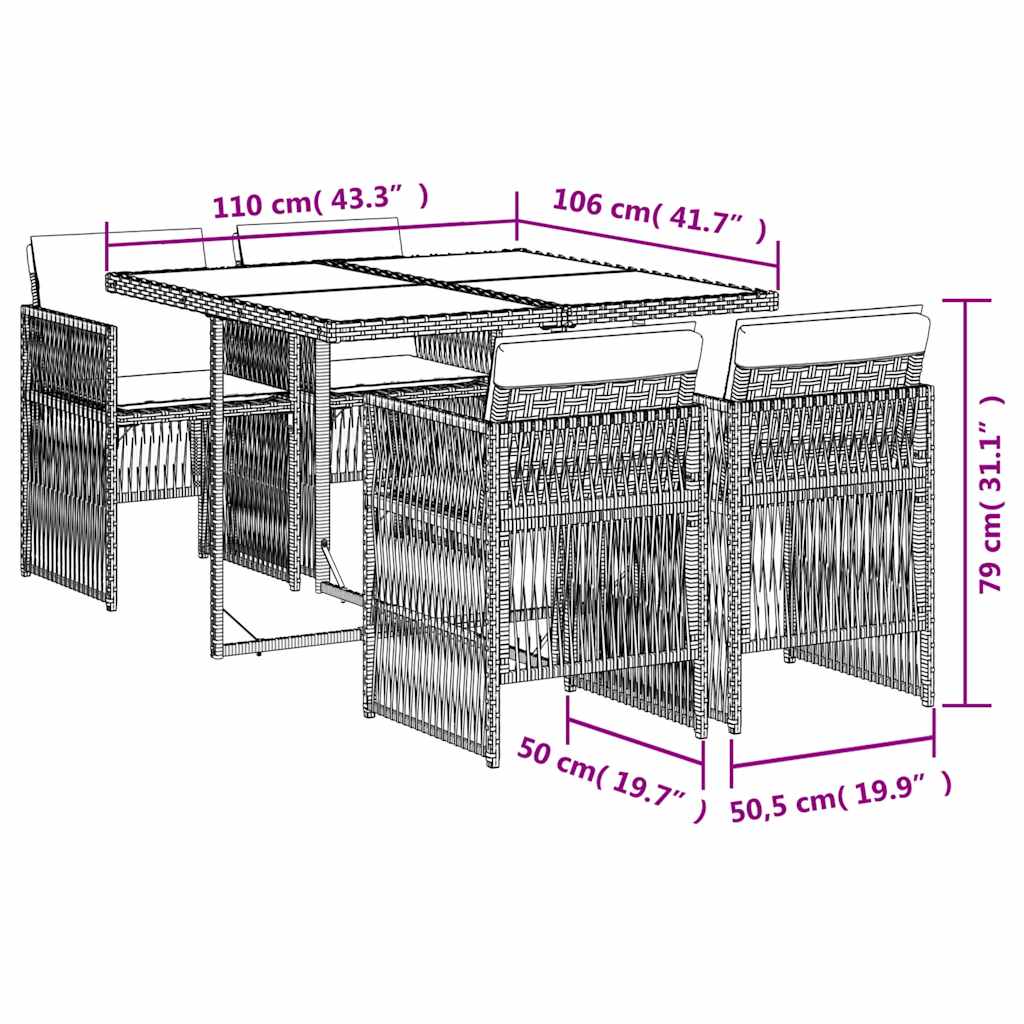 Σετ Τραπεζαρίας Κήπου 5 τεμ. Γκρι Συνθ. Ρατάν με Μαξιλάρια 6