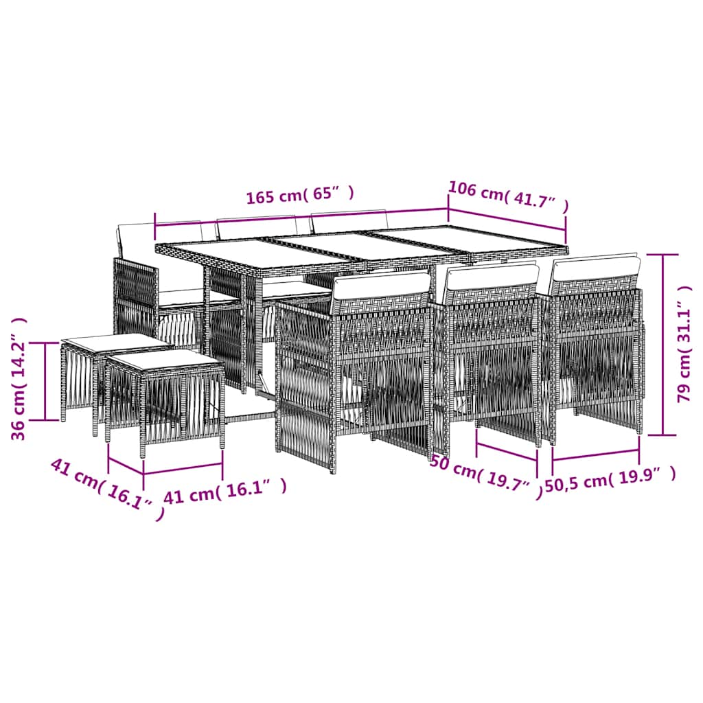 Σετ Τραπεζαρίας Κήπου 11 τεμ Μαύρο από Συνθ. Ρατάν με Μαξιλάρια 6