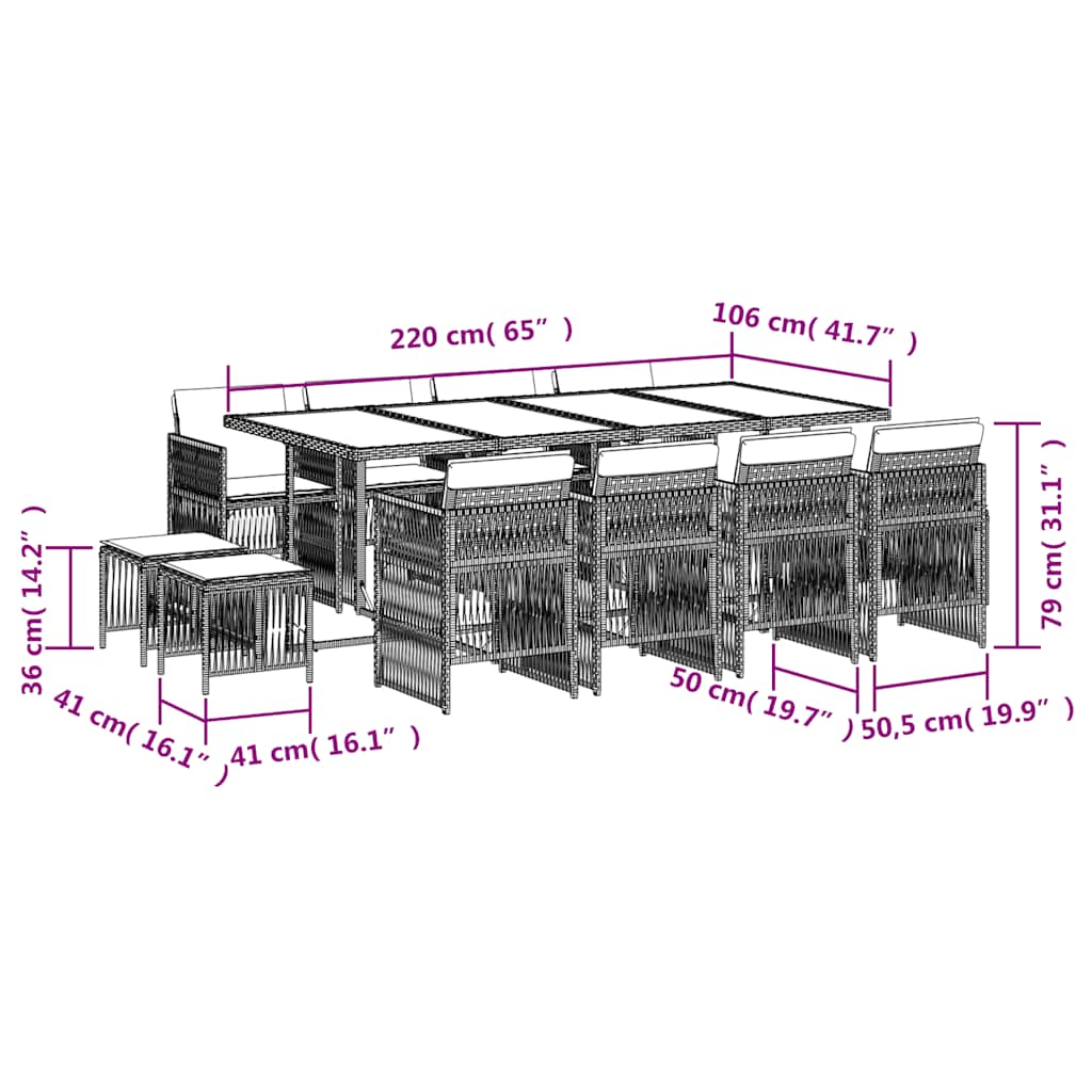 Σετ Τραπεζαρίας Κήπου 13τεμ Μικτό Μπεζ Συνθ. Ρατάν με Μαξιλάρια 6