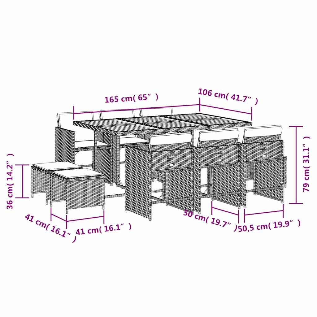 Σετ Τραπεζαρίας Κήπου 11 Τεμαχίων Γκρι Συνθ. Ρατάν με Μαξιλάρια 11