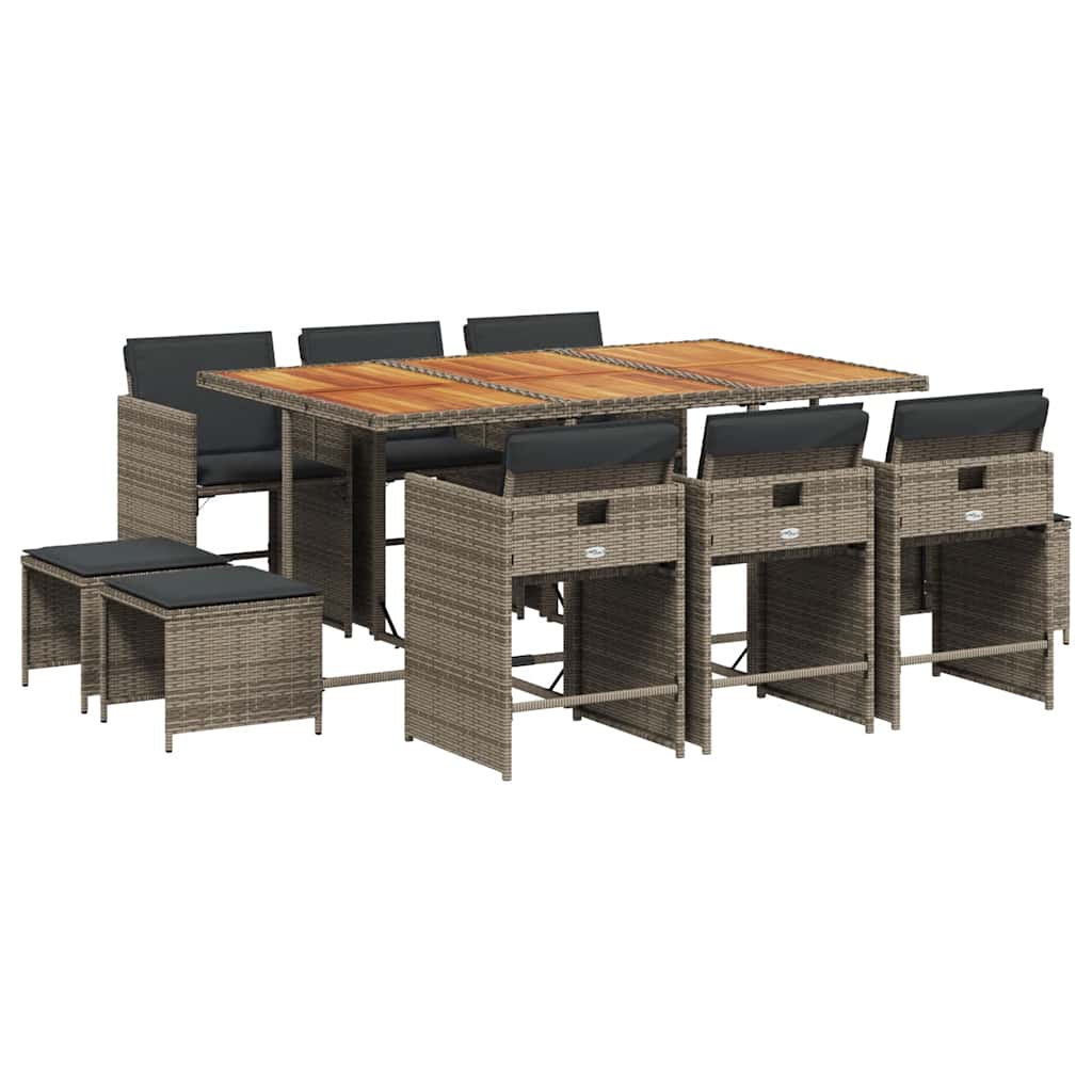 Σετ Τραπεζαρίας Κήπου 11 Τεμαχίων Γκρι Συνθ. Ρατάν με Μαξιλάρια 2