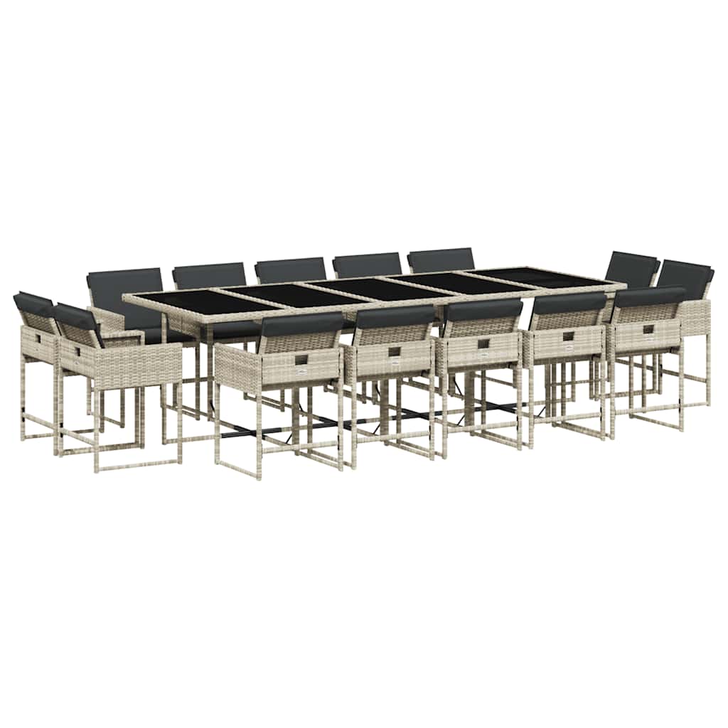 Σετ Τραπεζαρίας Κήπου 15 τεμ. Αν. Γκρι Συνθ. Ρατάν με Μαξιλάρια 2