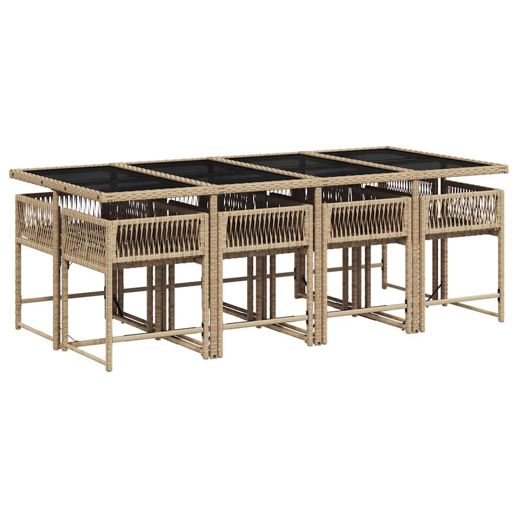 Σετ Τραπεζαρίας Κήπου 9 τεμ. Μπεζ Συνθετικό Ρατάν με Μαξιλάρια 3