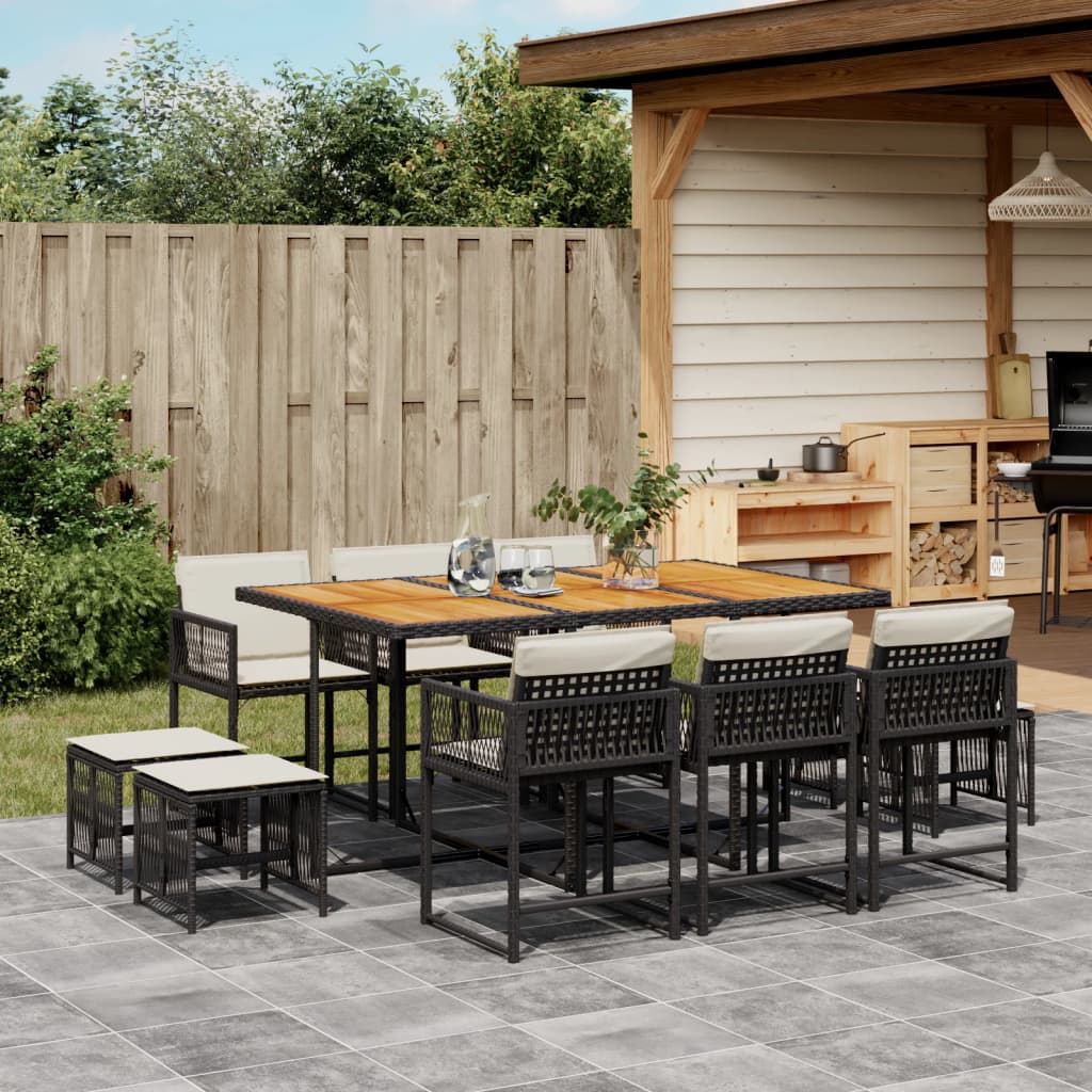 Σετ Τραπεζαρίας Κήπου 11 τεμ Μαύρο από Συνθ. Ρατάν με Μαξιλάρια 1