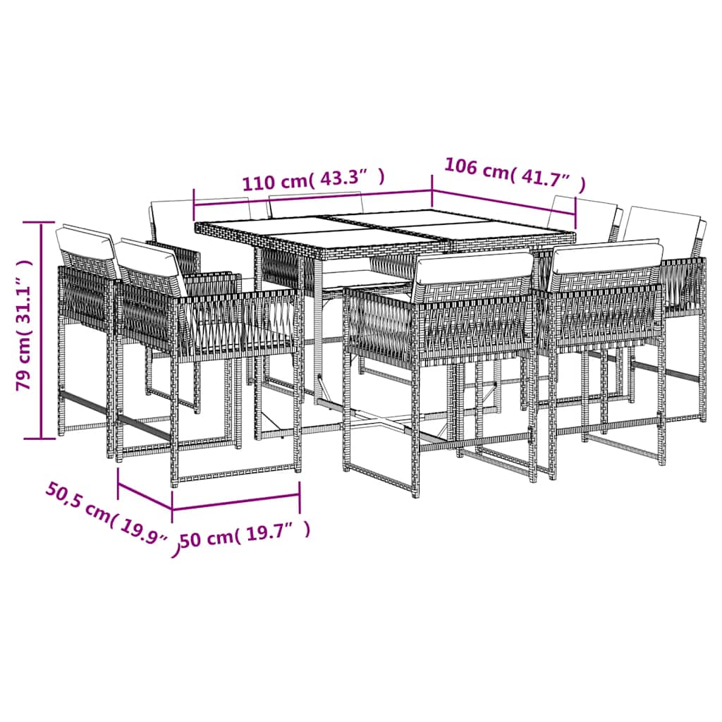 Σετ Τραπεζαρίας Κήπου 9 τεμ. Γκρι Συνθ. Ρατάν με Μαξιλάρια 5