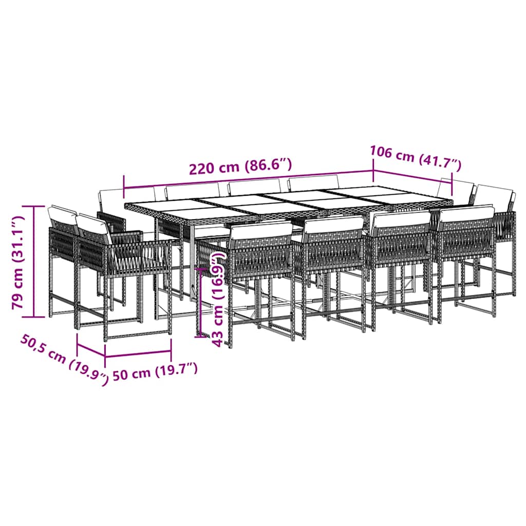 Σετ Τραπεζαρίας Κήπου 13τεμ. Μαύρο από Συνθ. Ρατάν με Μαξιλάρια 5