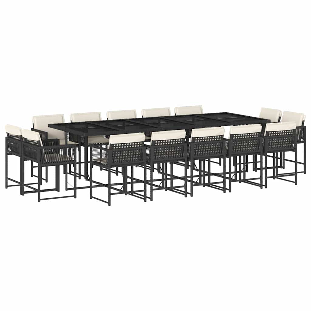 Σετ Τραπεζαρίας Κήπου 15 τεμ Μαύρο από Συνθ. Ρατάν με Μαξιλάρια 2