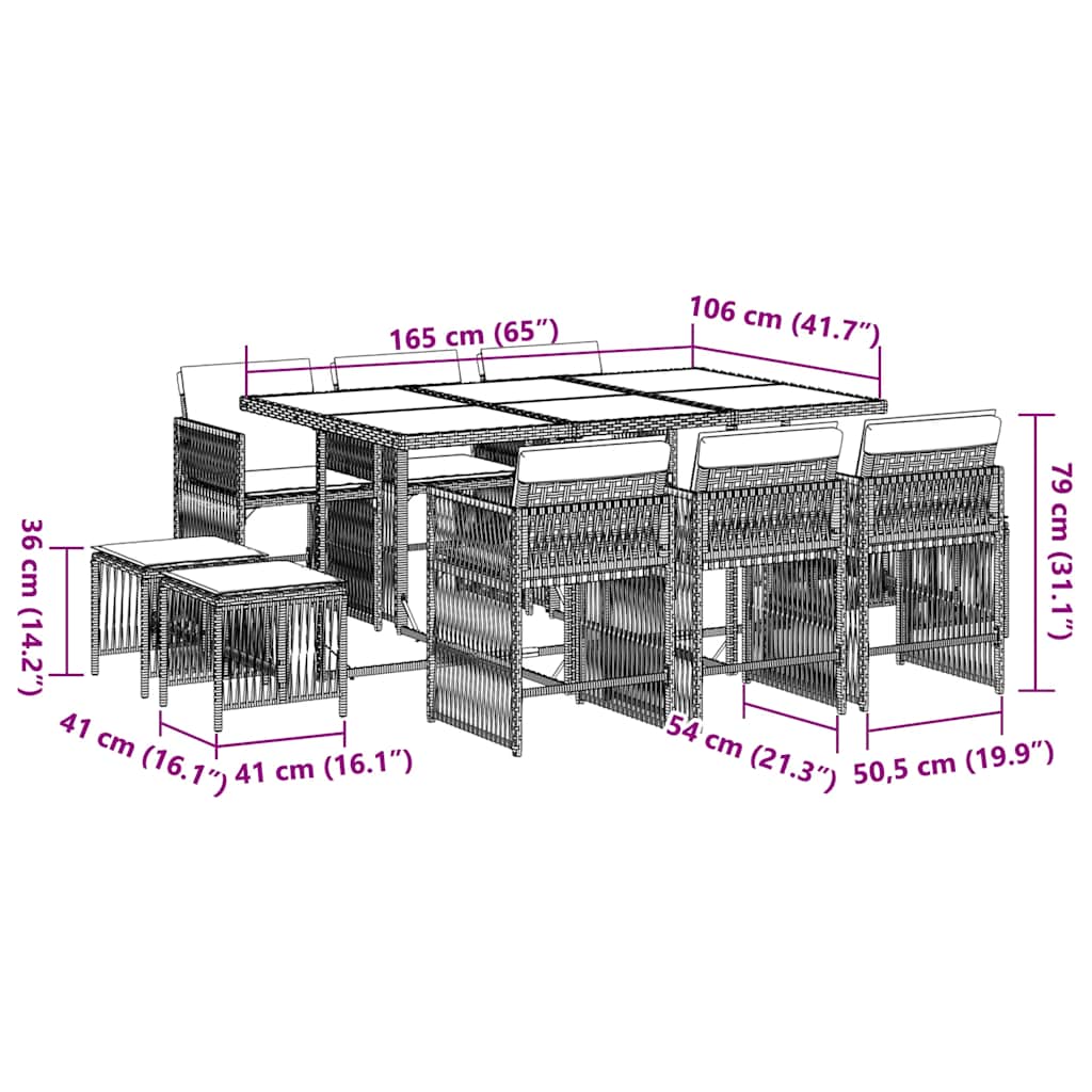 Σετ Τραπεζαρίας Κήπου 11 τεμ Μαύρο από Συνθ. Ρατάν με Μαξιλάρια 6
