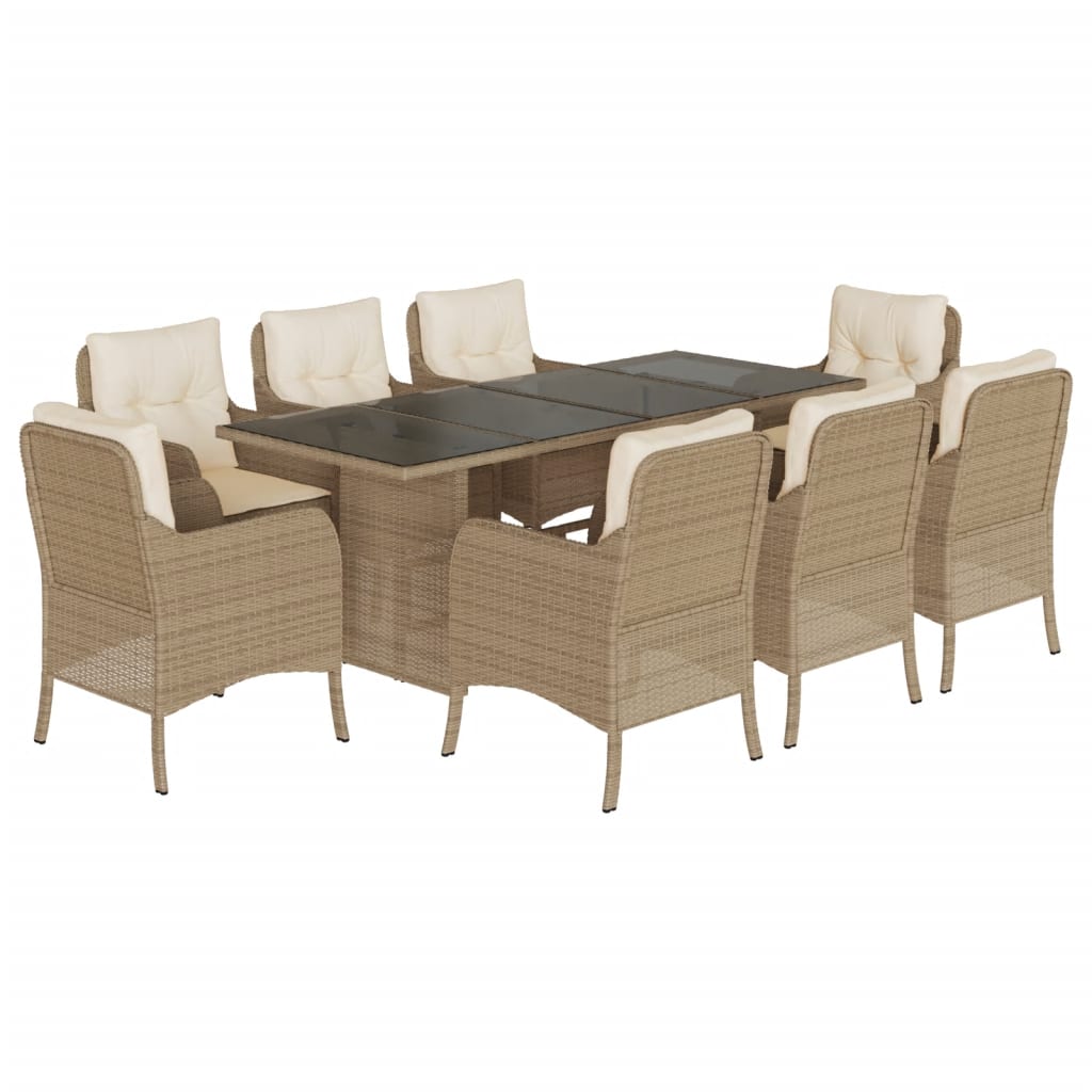 Σετ Τραπεζαρίας Κήπου 9 τεμ. Μπεζ Συνθετικό Ρατάν με Μαξιλάρια 2
