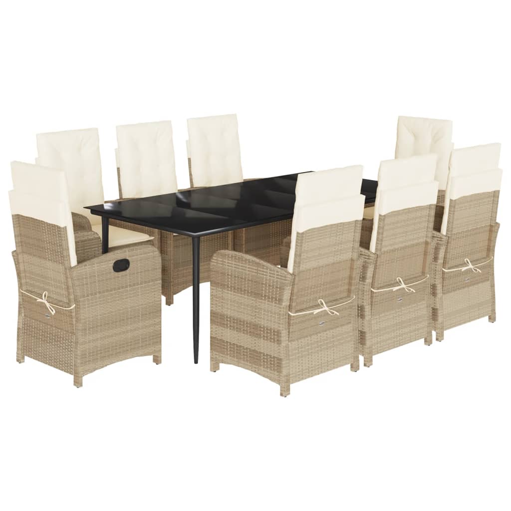 Σετ Τραπεζαρίας Κήπου 9 τεμ. Μπεζ Συνθετικό Ρατάν με Μαξιλάρια 2