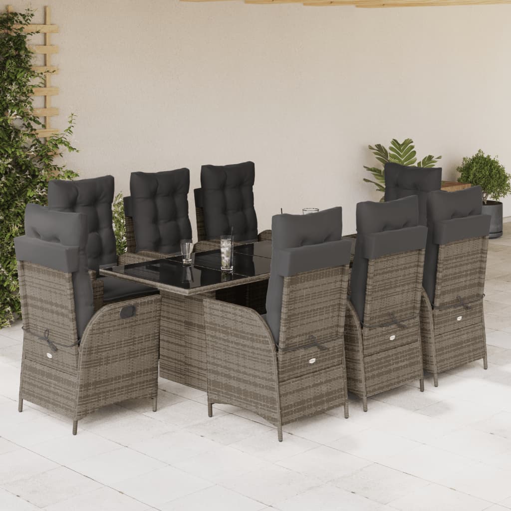 Σετ Τραπεζαρίας Κήπου 9 τεμ. Γκρι Συνθ. Ρατάν με Μαξιλάρια 1