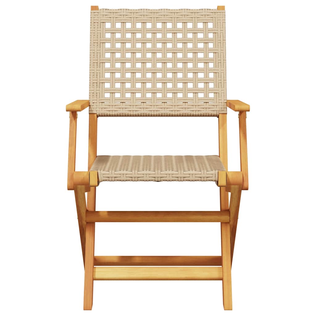 Καρέκλες Κήπου Πτυσσόμενες 4 τεμ Μπεζ Συνθ. Ρατάν&Μασίφ Ξύλο 4