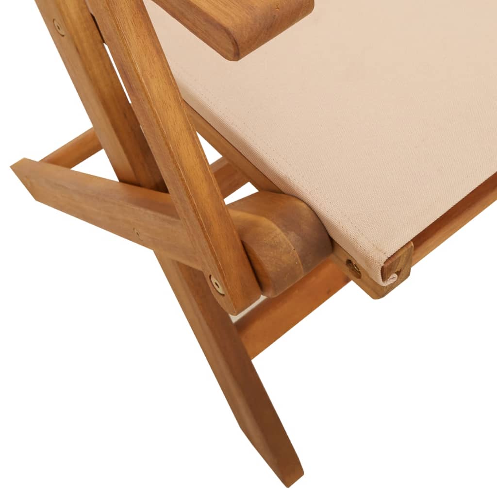 Καρέκλες Κήπου Πτυσσόμενες 4 τεμ. Μπεζ από Ύφασμα / Μασίφ Ξύλο 8