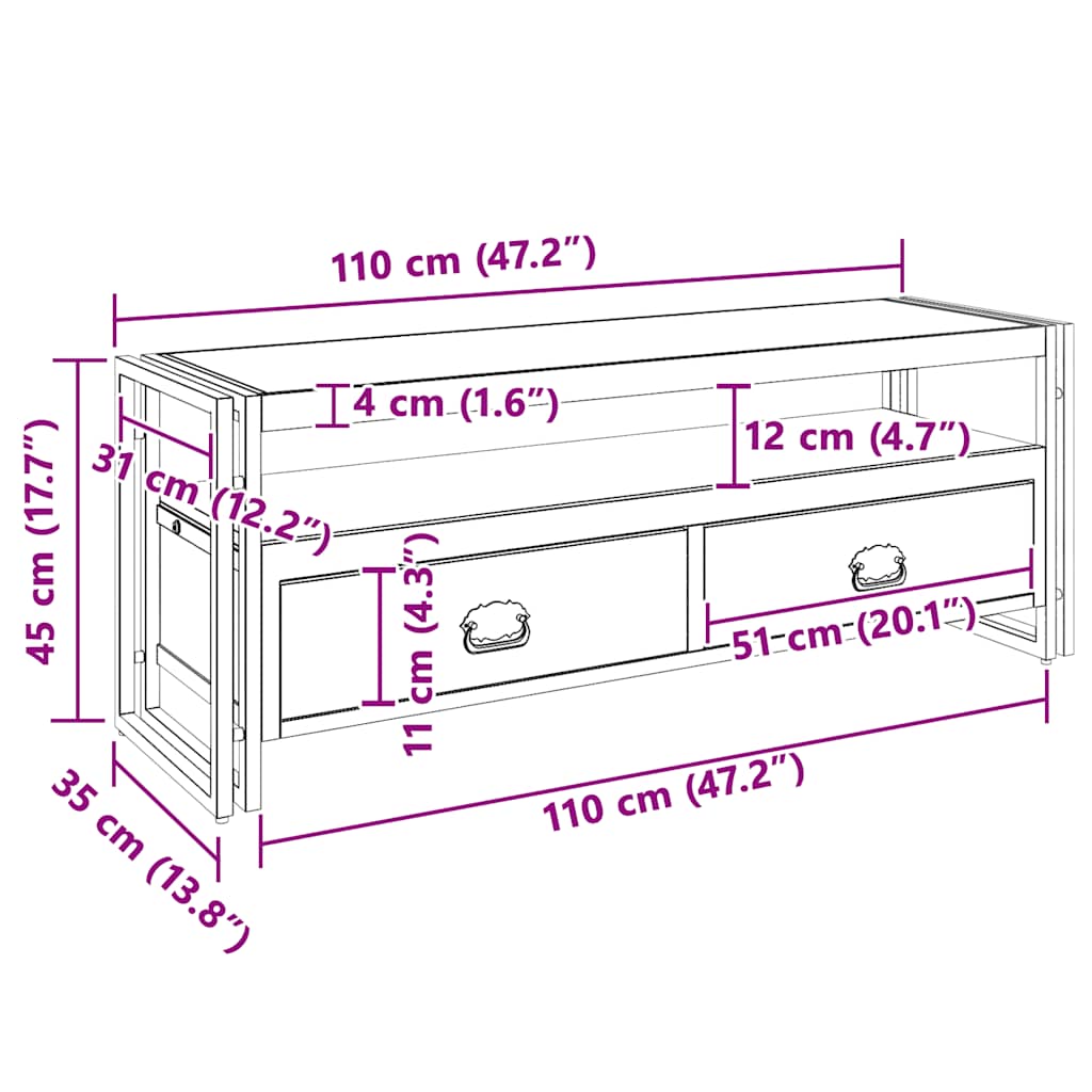 Έπιπλο Τηλεόρασης 120x35x45 εκ Μασίφ Ξύλο με Φινίρισμα Sheesham 10