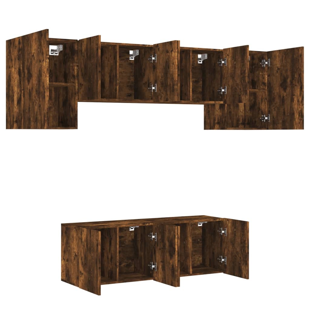 Έπιπλα Τηλεόρασης Τοίχου 6 τεμ. Καπνιστή Δρυς από Επεξ. Ξύλο 4