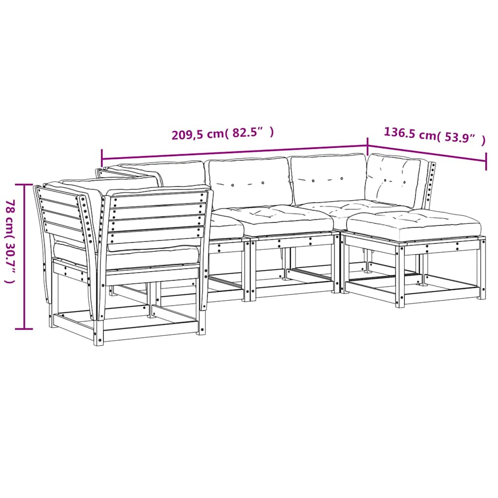 Σαλόνι Κήπου Σετ 5 τεμ. με Μαξιλάρια Μασίφ Ξύλο Ψευδοτσούγκας 10