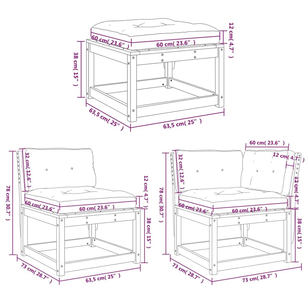 Σαλόνι Κήπου Σετ 5 τεμ. με Μαξιλάρια Μασίφ Ξύλο Ψευδοτσούγκας 10