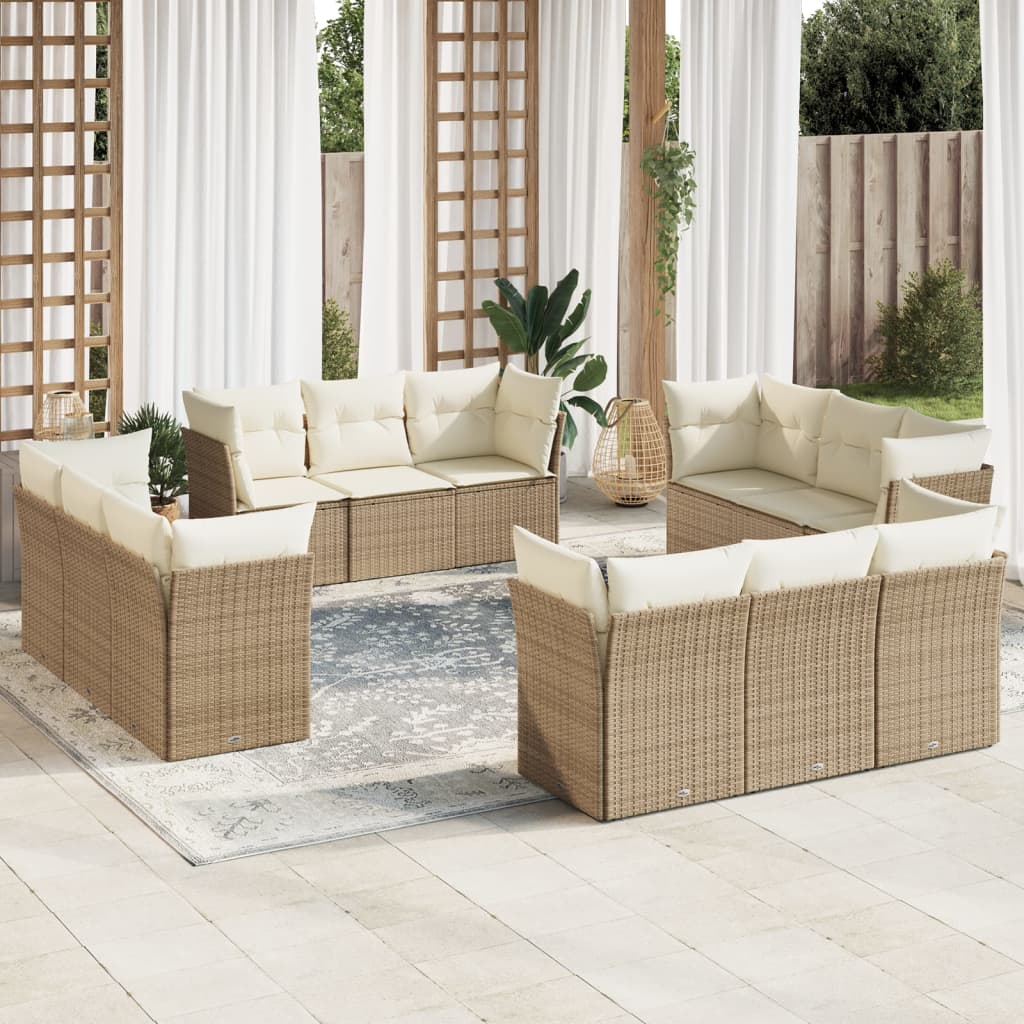Σαλόνι Κήπου Σετ 12 τεμ. Μπεζ Συνθετικό Ρατάν με Μαξιλάρια 1