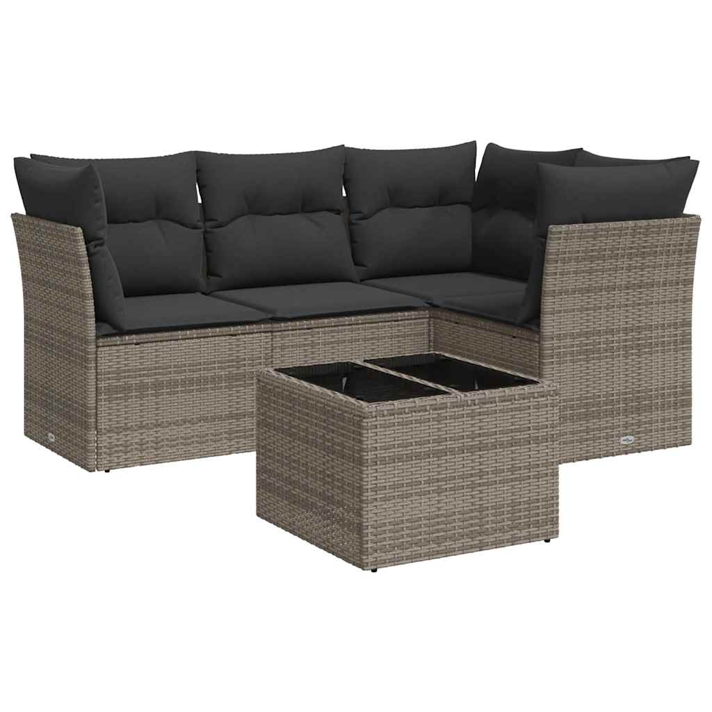 Σαλόνι Κήπου 5 Τεμαχίων Γκρι από Συνθετικό Ρατάν με Μαξιλάρια 2