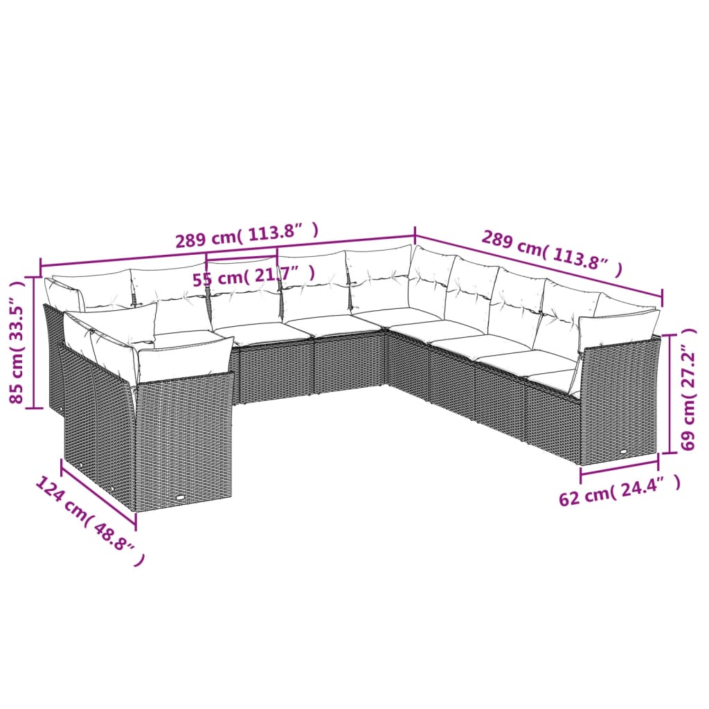 Σαλόνι Κήπου 11 Τεμαχίων Αν. Γκρι Συνθετικό Ρατάν με Μαξιλάρια 3