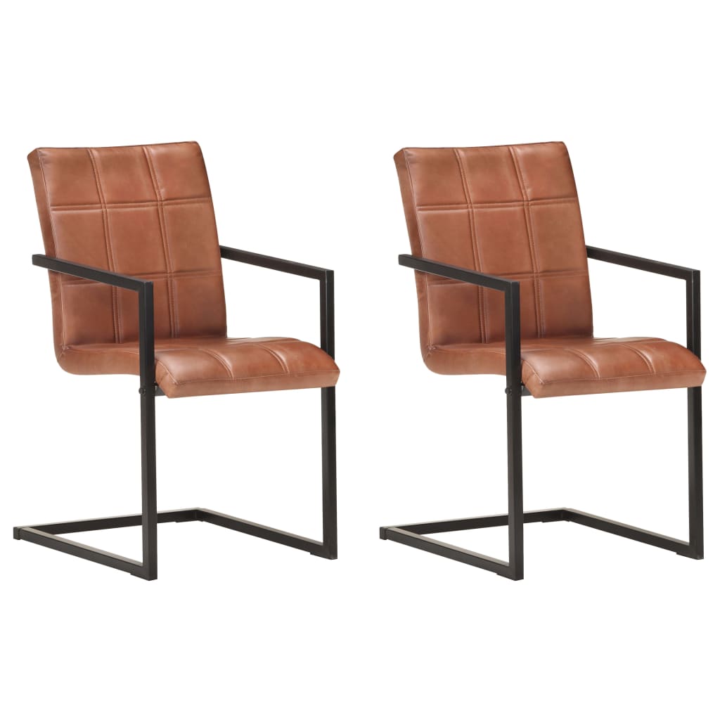 Καρέκλες Τραπεζαρίας «Πρόβολος» 2 τεμ. Καφέ από Γνήσιο Δέρμα 1