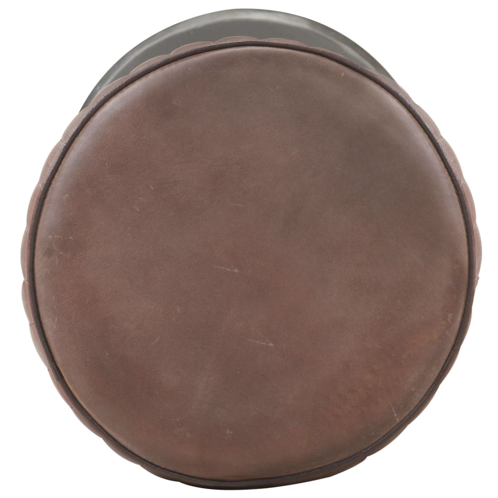 Σκαμπό Μπαρ Αντικέ Καφέ από Γνήσιο Δέρμα 2