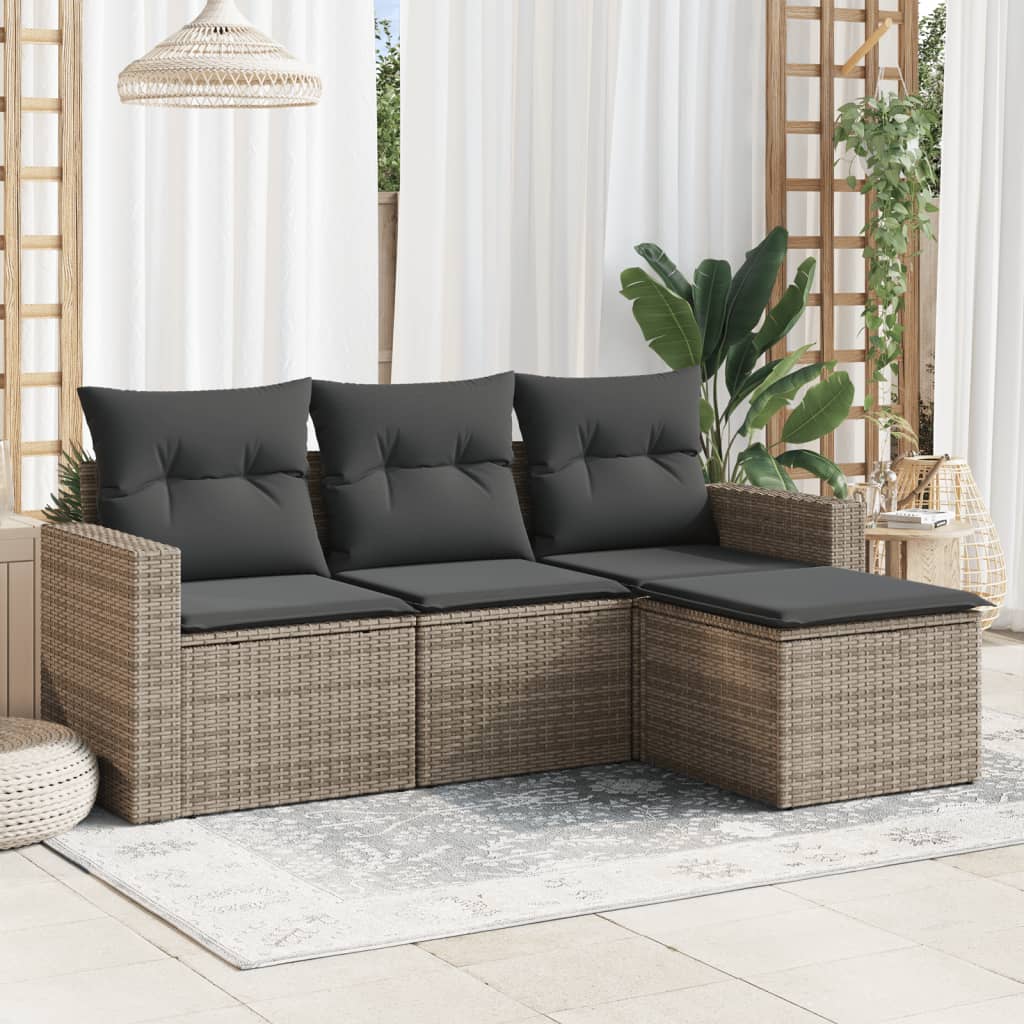 Σαλόνι Κήπου Σετ 4 Τεμαχίων Γκρι Συνθετικό Ρατάν με Μαξιλάρια 1