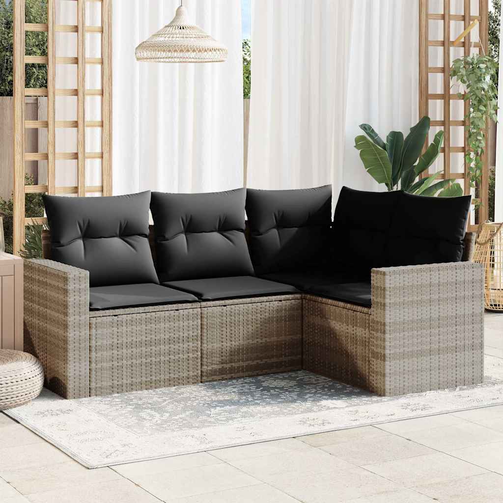 Σαλόνι Κήπου Σετ 4 Τεμαχίων Γκρι Συνθετικό Ρατάν με Μαξιλάρια 1