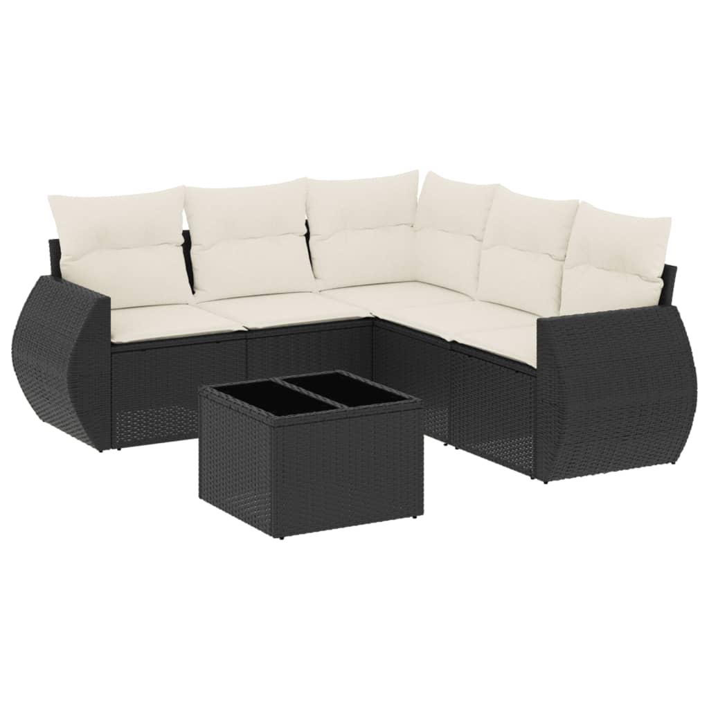 Καναπές Κήπου 6 Τεμαχίων Μαύρο από Συνθετικό Ρατάν με Μαξιλάρια 2