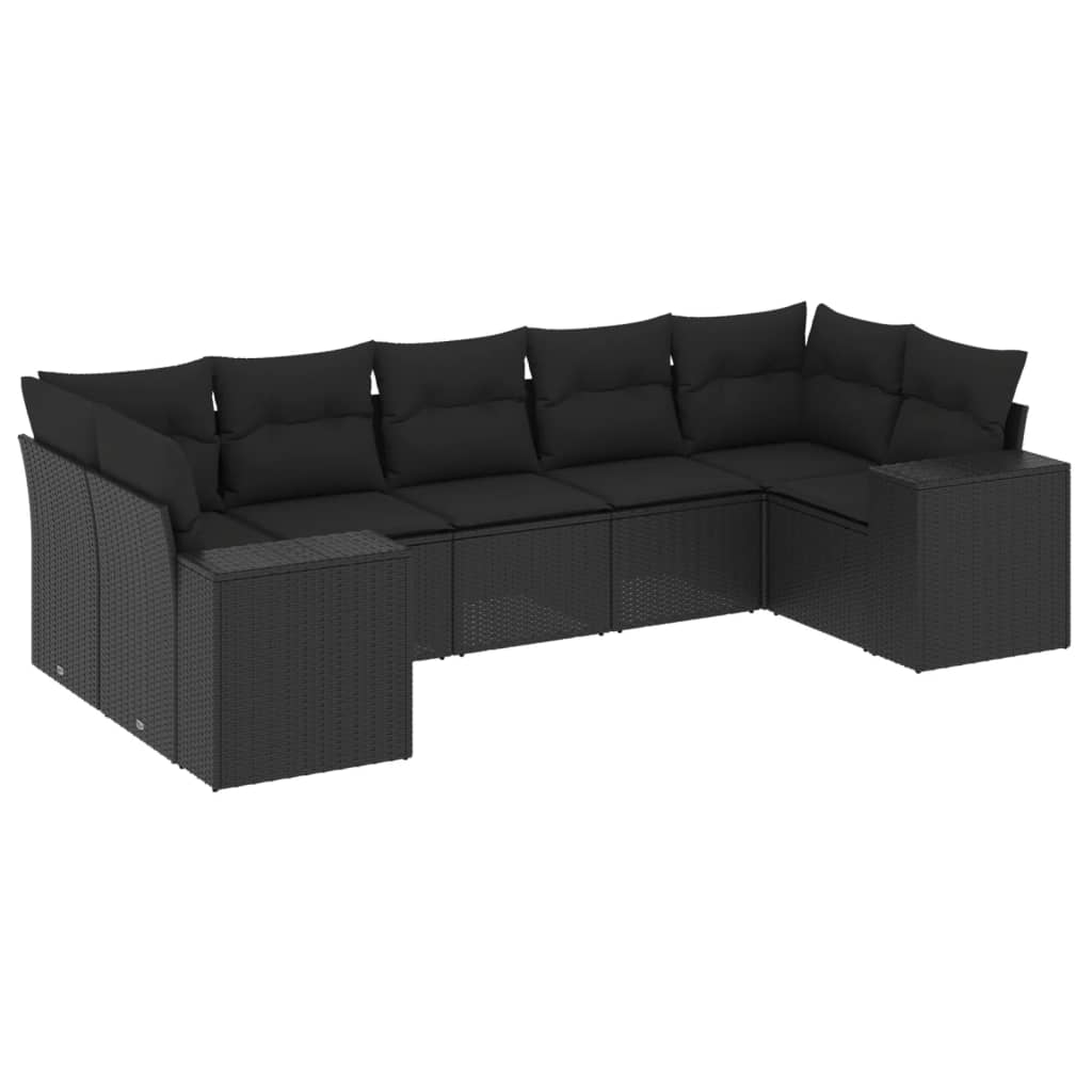 Καναπές Σετ 7 Τεμαχίων Μαύρο Συνθετικό Ρατάν με Μαξιλάρια 2