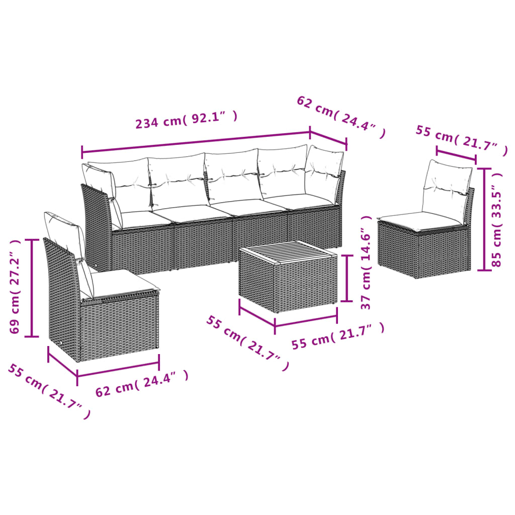 Σαλόνι Κήπου Σετ 7 τεμ. Μπεζ Συνθετικό Ρατάν με Μαξιλάρια 3