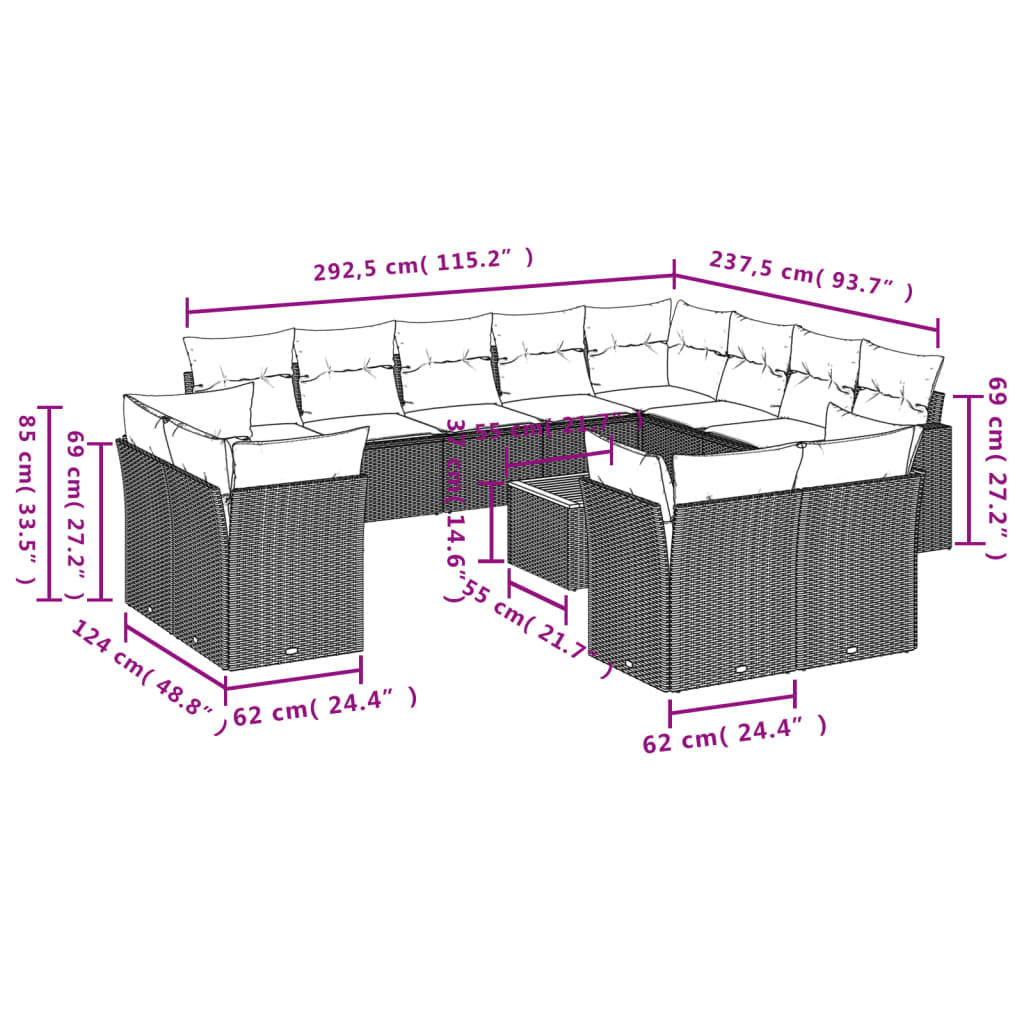 Σαλόνι Κήπου 13 τεμ. Μαύρο από Συνθ. Ρατάν με Μαξιλάρια 3