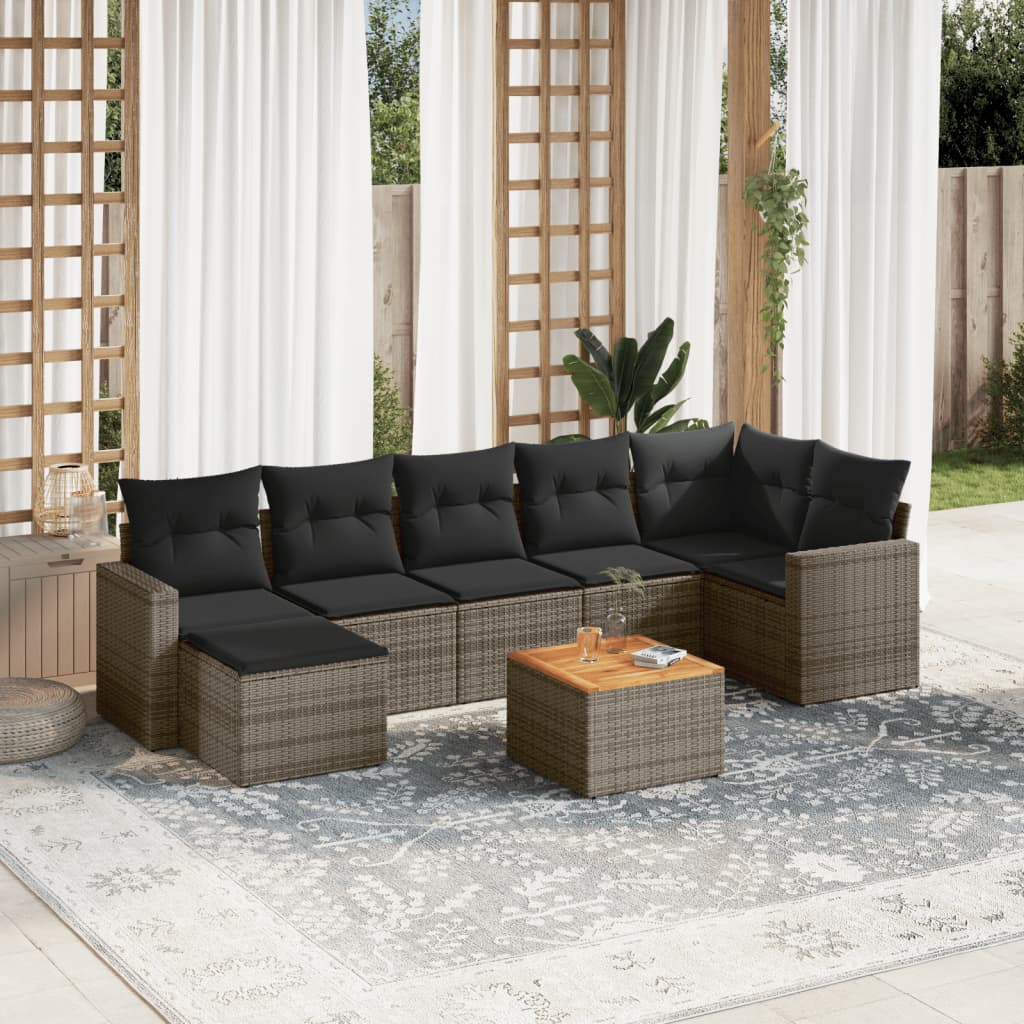 Σαλόνι Κήπου Σετ 8 Τεμαχίων Γκρι Συνθετικό Ρατάν με Μαξιλάρια 1